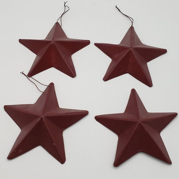Burgundy Red Metal Wall or Hanging Christmas Tree 4 Star Ornament Set - Picture 3 of 8